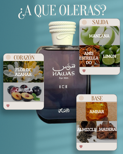 PERFUME HAWAS ICE + OBSEQUIO PERFUMERO